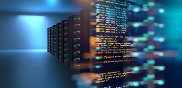 server room 3d illustration with node base programming data  design element.concept of big data storage and  cloud computing technology.