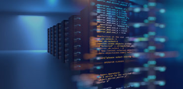 server room 3d illustration with node base programming data  design element.concept of big data storage and  cloud computing technology.